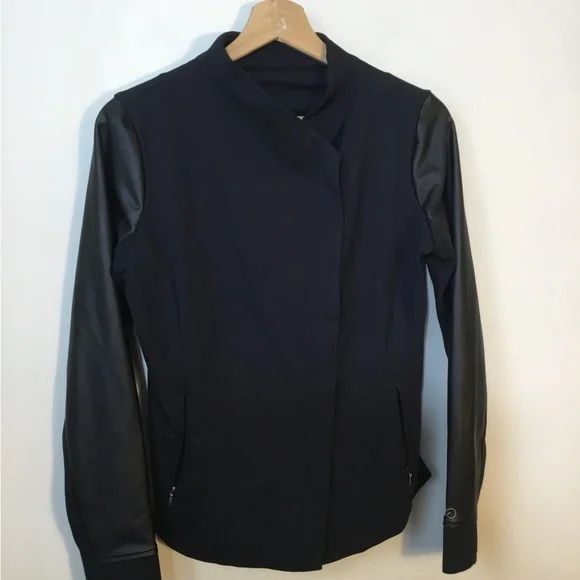 Calia Faux Leather Sleeve Panel Moto Full Zip Jacket - Picture 5 of 6